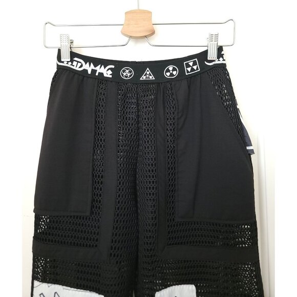 Black Mesh Streetwear Hip Hop Patchwork Cargo Pants w/ Buckle Detail Unisex Sz M - Picture 6 of 12